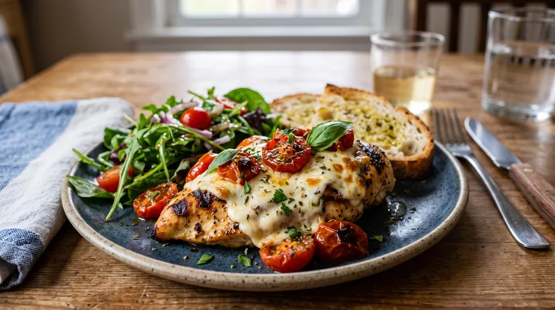 Taxed chicken meat with tomatoes and cheese